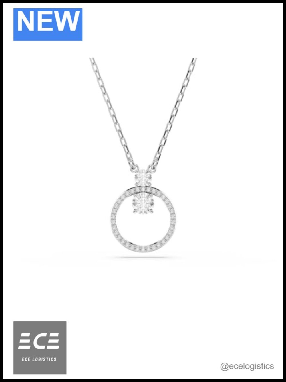 Swarovski Constella Crystal Circle Pendant Necklace Rhodium Plated Adjustable